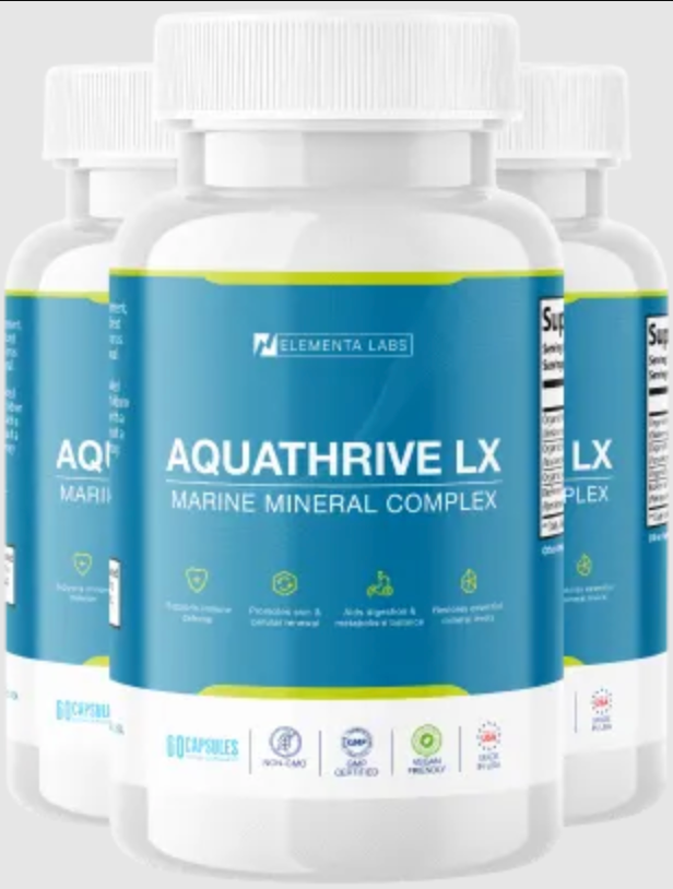 Supplied AQUATHRIVE LX Marine Mineral Complex bottles with teal labels